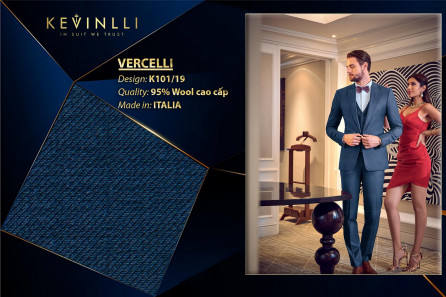 K101/19 Vercelli CVM - Vải Suit 95% Wool - Xanh Dương Trơn